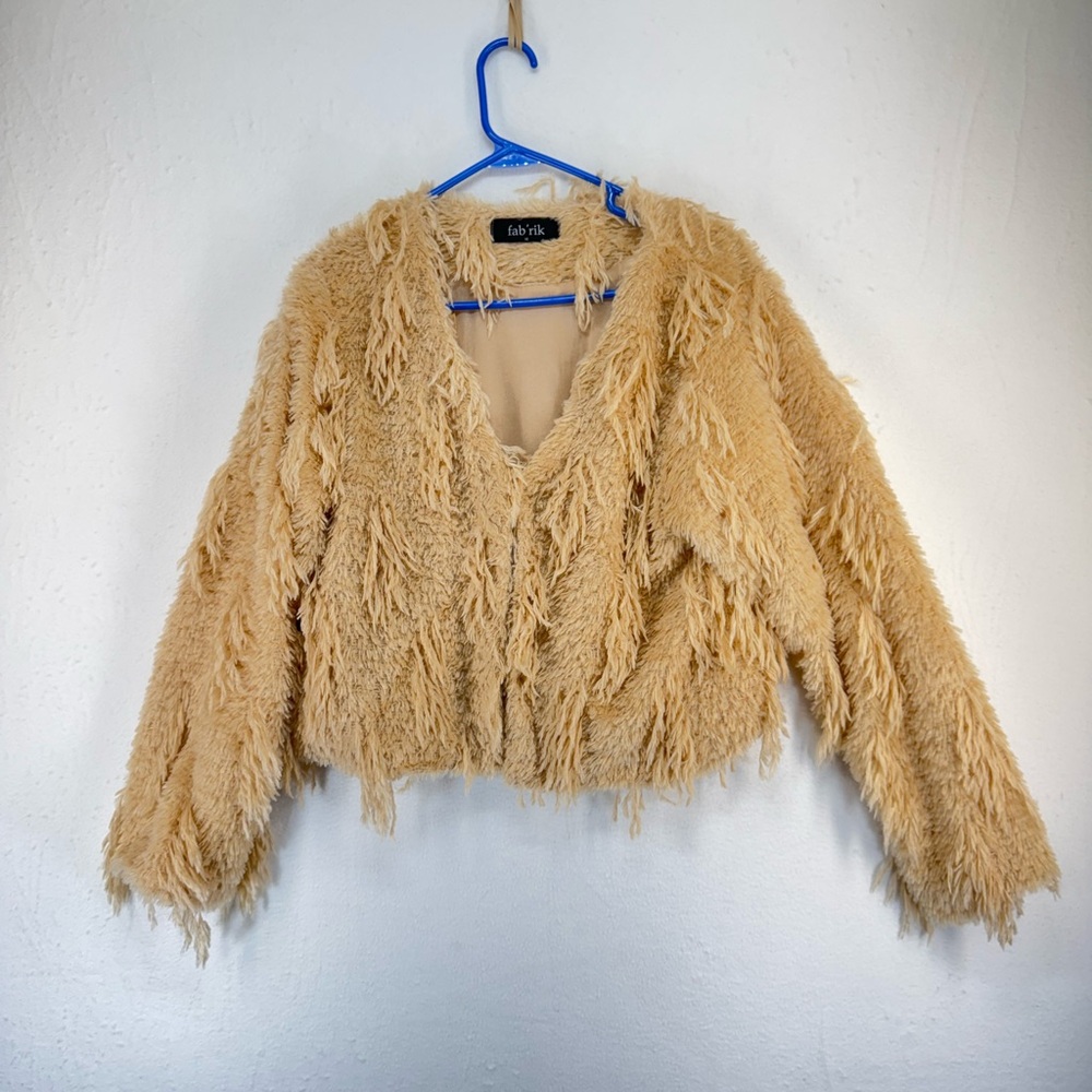 Fab'rik Fuzzy Fleece Open Front Cardigan Coat Faux Fur Winter Outwear / Fall